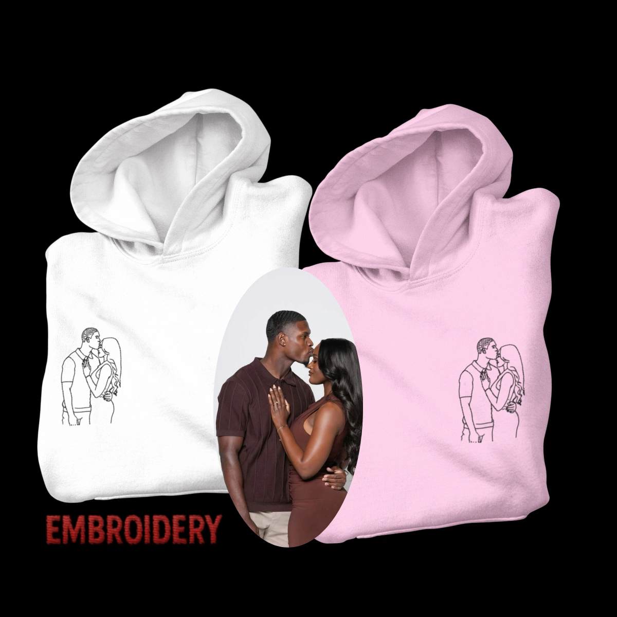 Custom Embroidery Hoodie - Lovely couple Custom Embroidery Hoodie - Lovely couple - Image 3